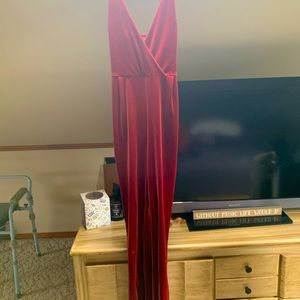 Burnt orange/red strapped velvet jumpsuit